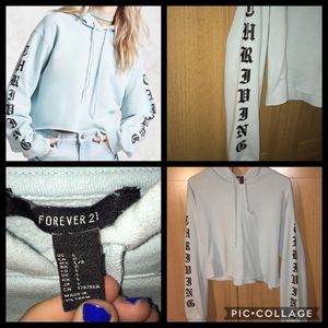 💙Forever 21💙Light Blue Cropped “Thriving” Hoodie